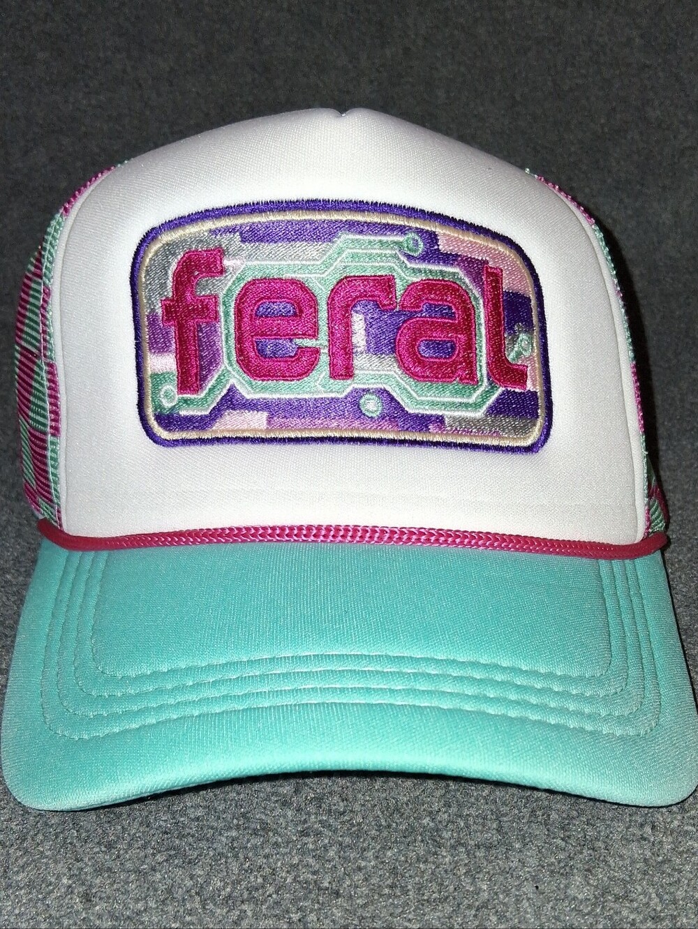 Pink & Teal Gingham Trucker Cap:  Cute Enough to Flirt, FERAL Enough to Bite